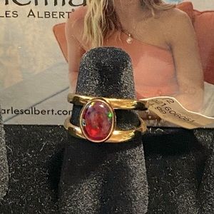 Charles Albert Alchemia Gold Red Created Opal Cuff Ring